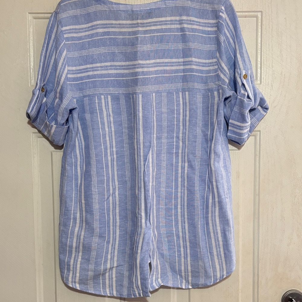 Ellen Tracy Blue and White Striped Blouse - Picture 6 of 8